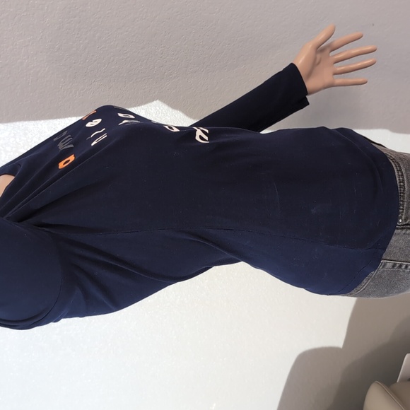 Armani Dark Blue Blouse, Size Small, With Orange, White, And Silver Letters - Picture 7 of 10